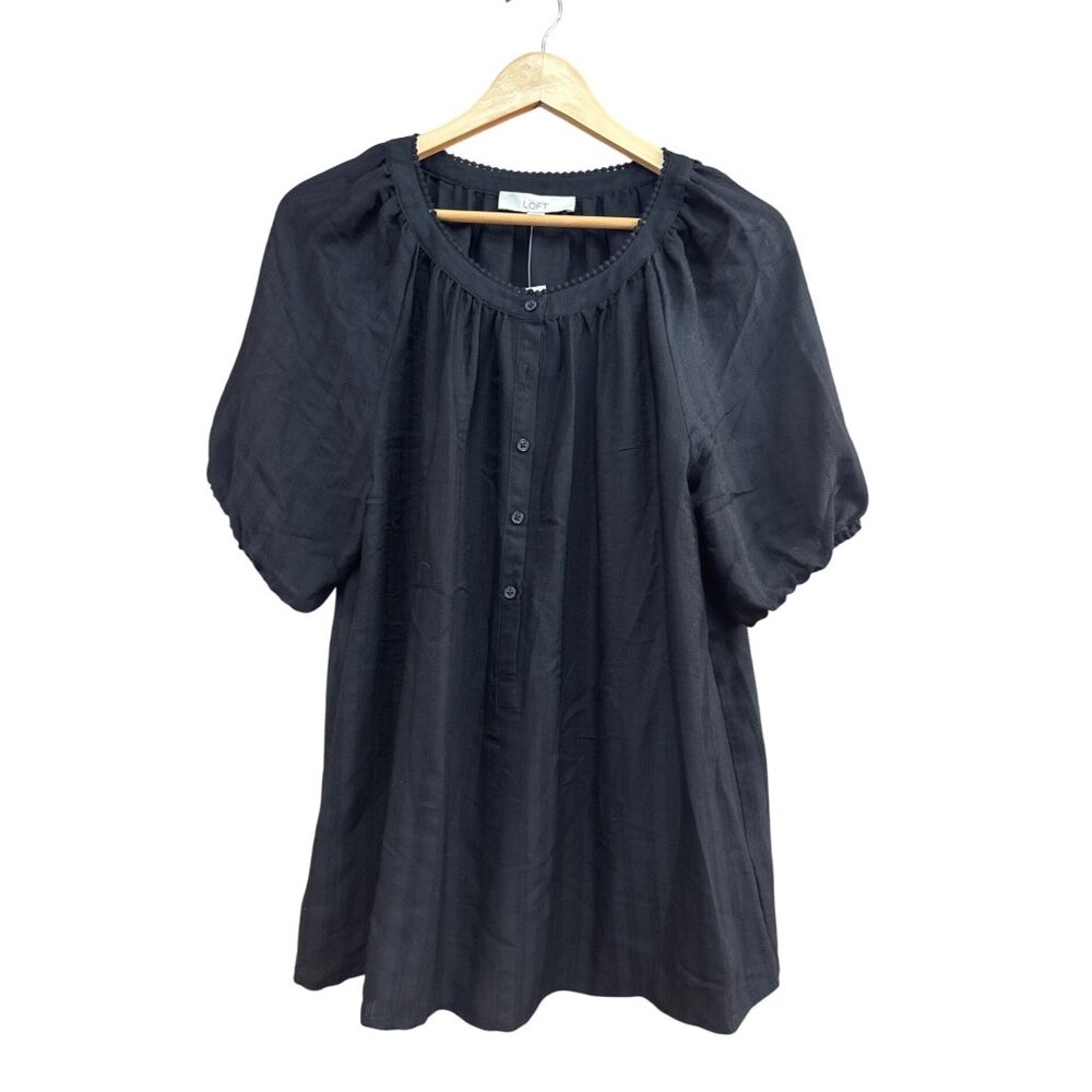 Ann Taylor Loft Black Button-Front Blouse M NWT